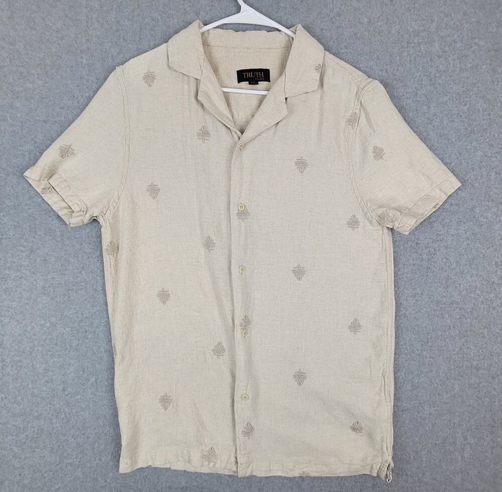 🌼Truth by Republic Shirt Mens Size Small 55% Linen Woven Embroidered